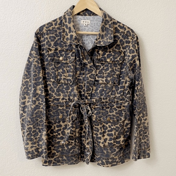 POL Size Small Faded Leopard Print Distressed Denim Jacket - Picture 1 of 6